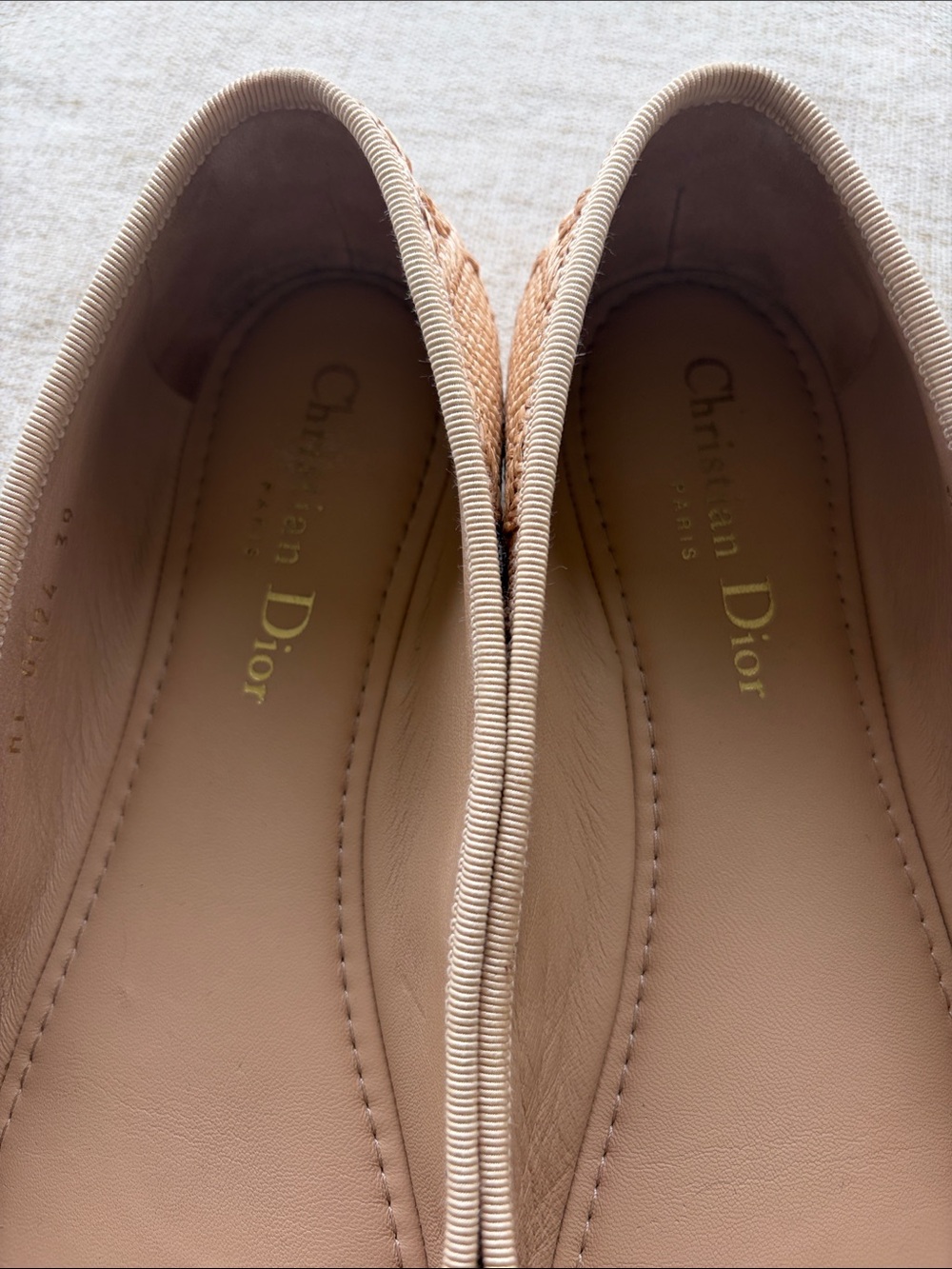 Dior Nude Raffia Bow Pearl-Accent Ballet Flats - Picture 3 of 7